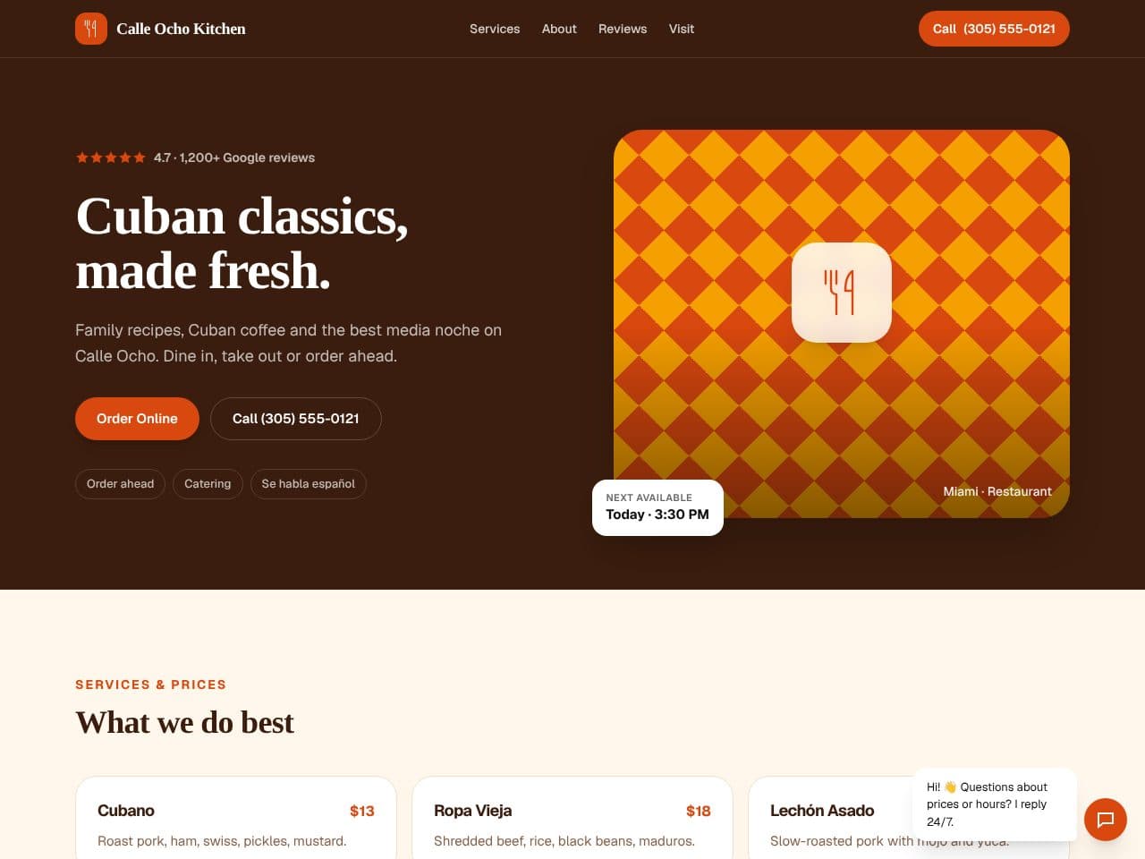Calle Ocho Kitchen — Restaurant sample website