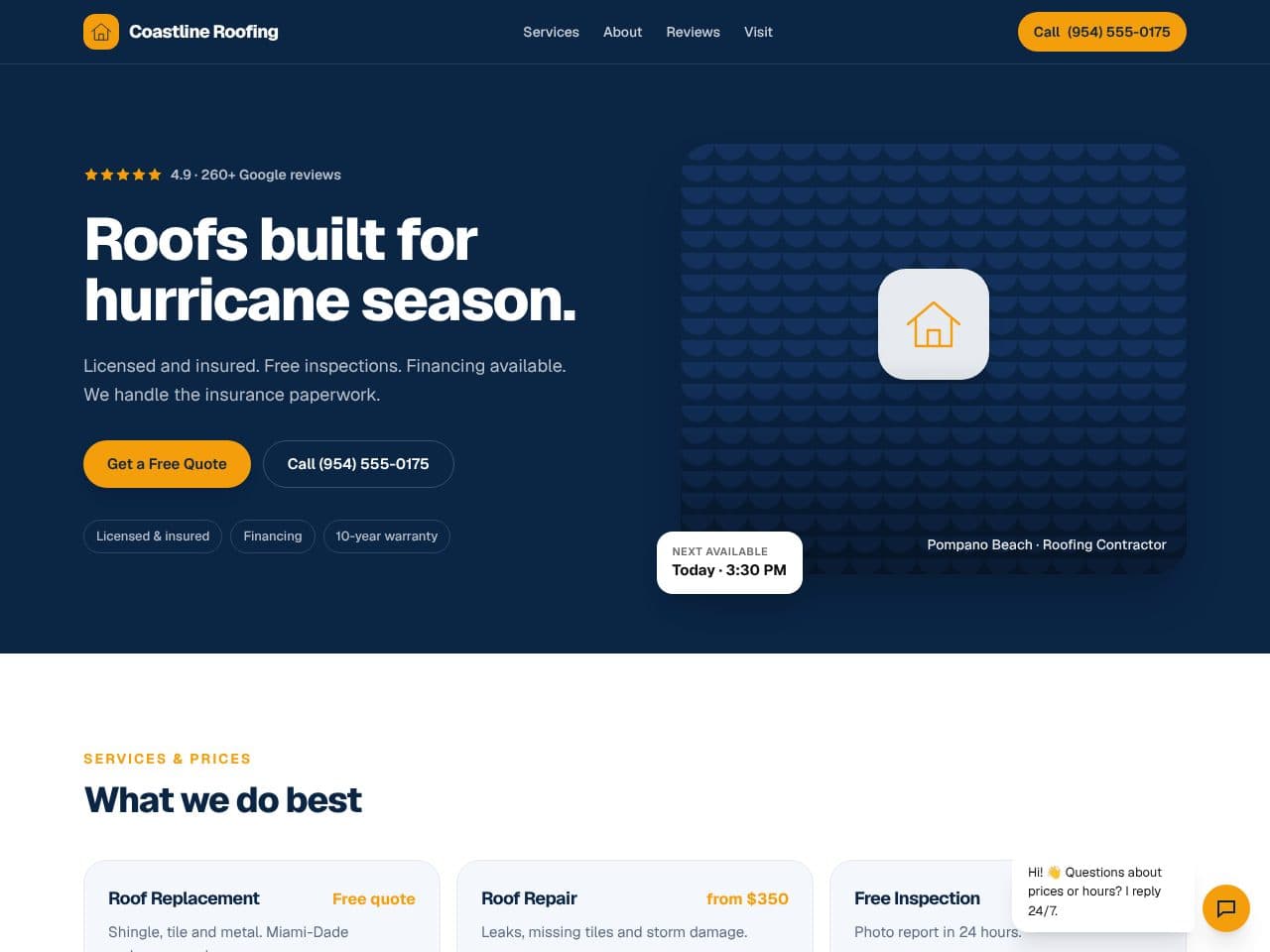 Coastline Roofing — Roofing Contractor sample website