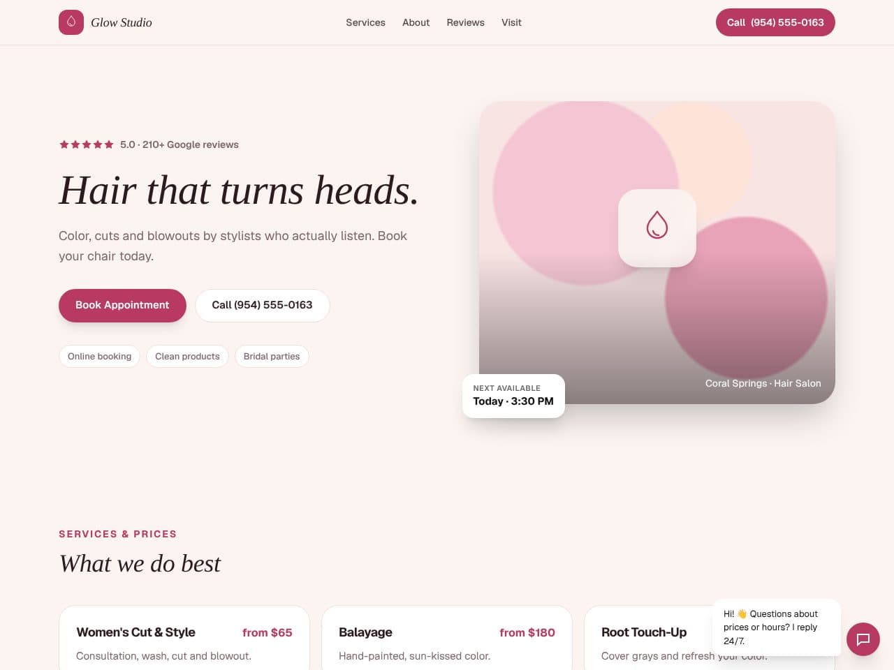 Glow Studio — Hair Salon sample website
