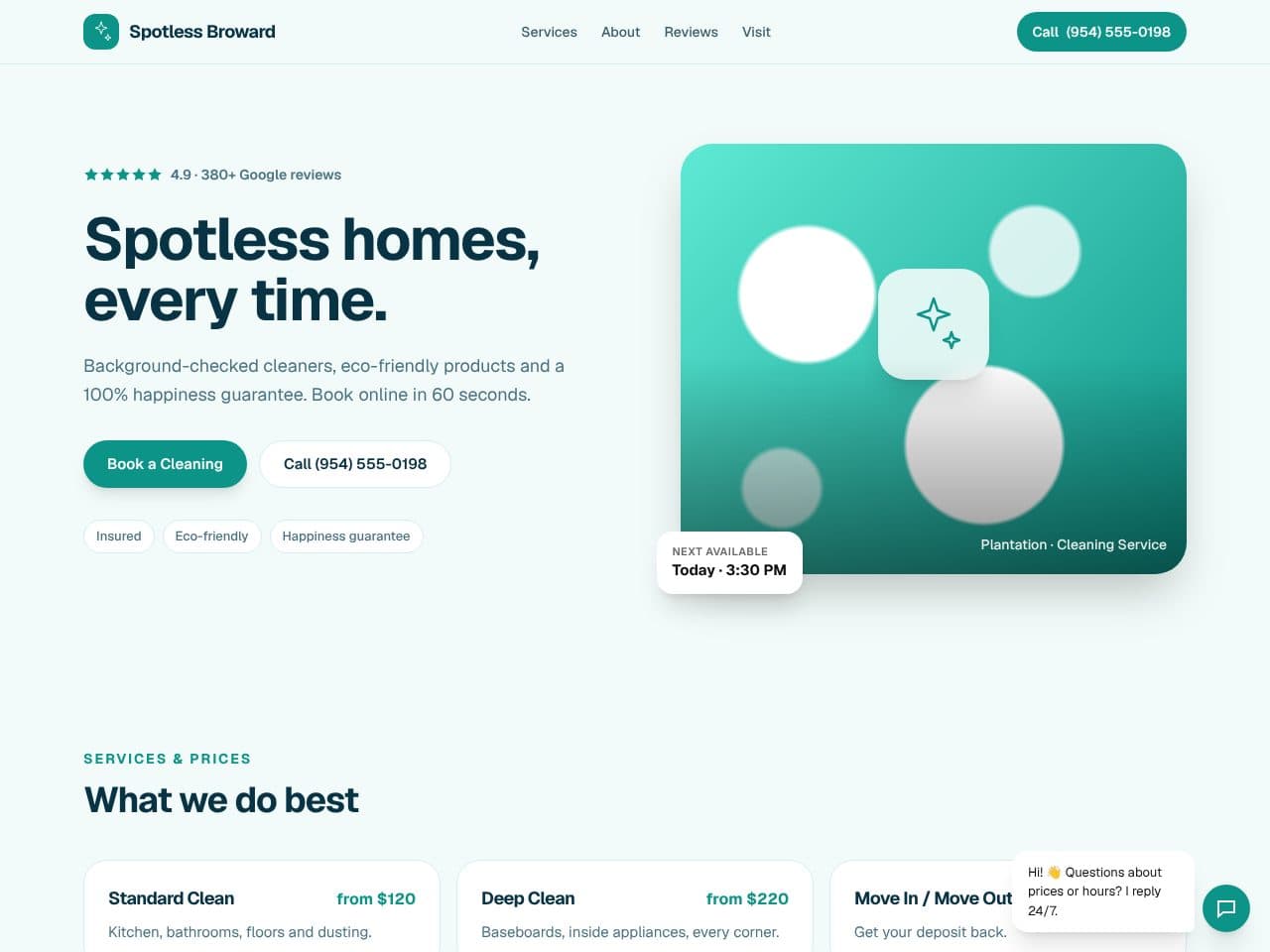 Spotless Broward — Cleaning Service sample website